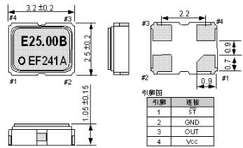 3225貼片晶振外部尺寸示意圖